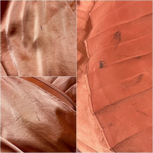 ALC Copper Satin Pleated Sleeveless Halter Smocked Waist Asymmetrical Hem Gown 2 - Picture 16 of 16